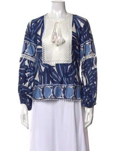 Pre-owned Alexis Printed Crew Neck Blouse In Blue