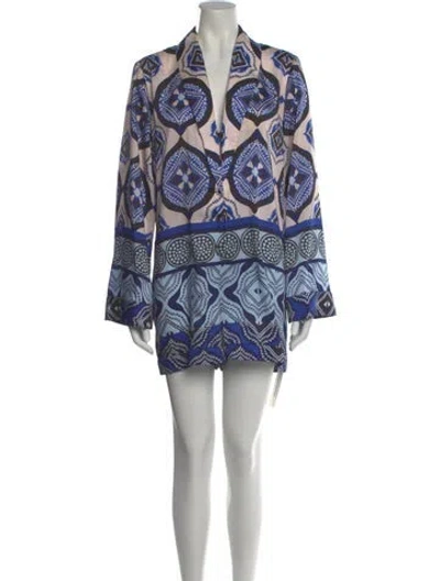 Pre-owned Alexis Printed Crew Neck Romper In Blue