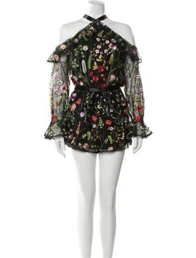 Pre-owned Alexis Printed Halterneck Romper W/ Tags In Green