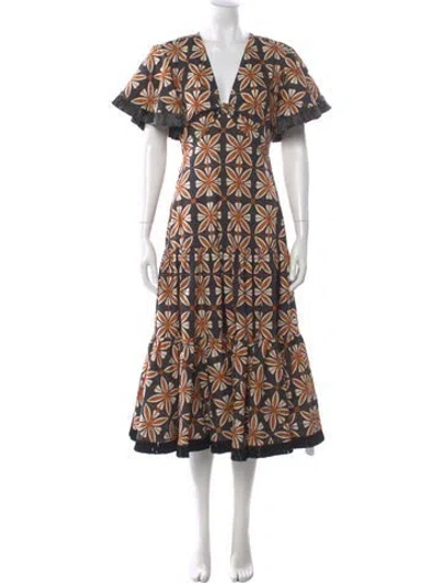 Pre-owned Alexis Printed Long Dress In Black