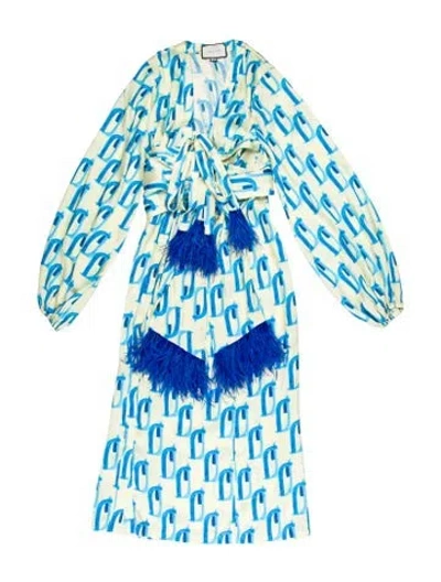 Pre-owned Alexis Printed Long Dress In Blue