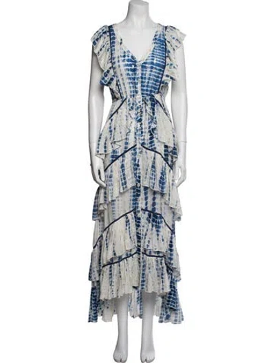 Pre-owned Alexis Printed Long Dress In Blue