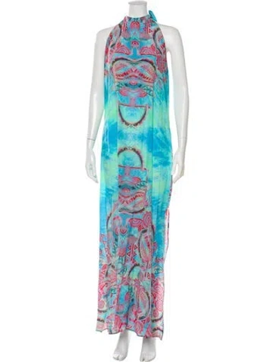 Pre-owned Alexis Printed Long Dress In Blue