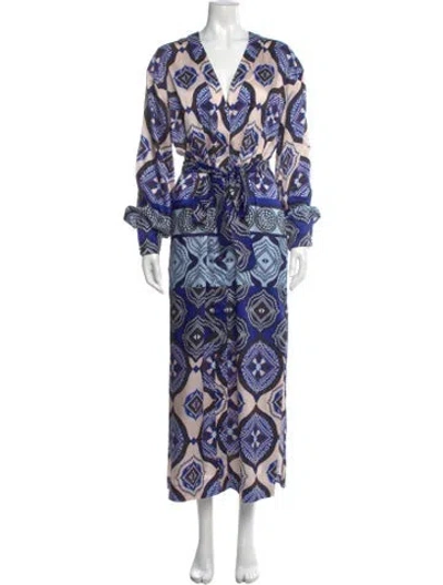 Pre-owned Alexis Printed Long Dress In Blue