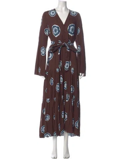 Pre-owned Alexis Printed Long Dress In Brown