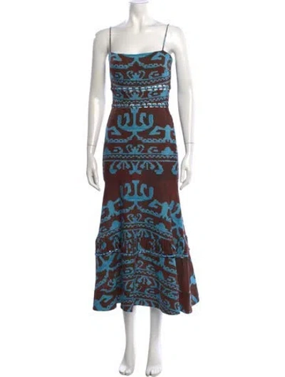 Pre-owned Alexis Printed Long Dress In Brown