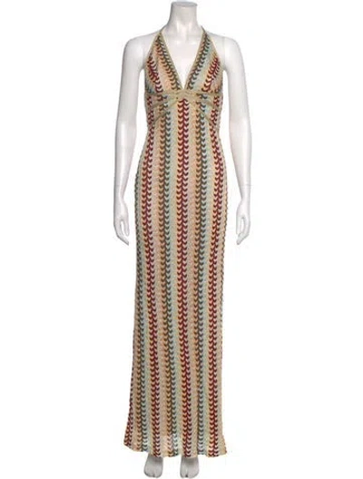 Pre-owned Alexis Printed Long Dress In Gold