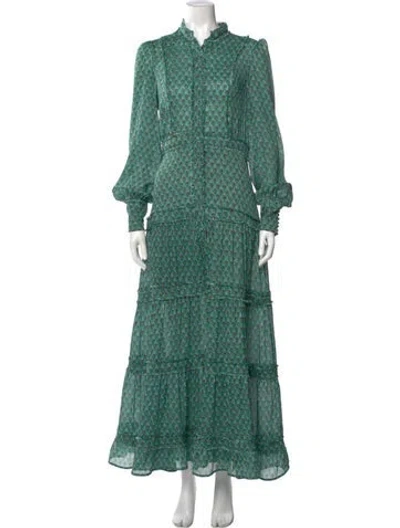 Pre-owned Alexis Printed Long Dress In Green