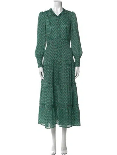 Pre-owned Alexis Printed Long Dress In Green