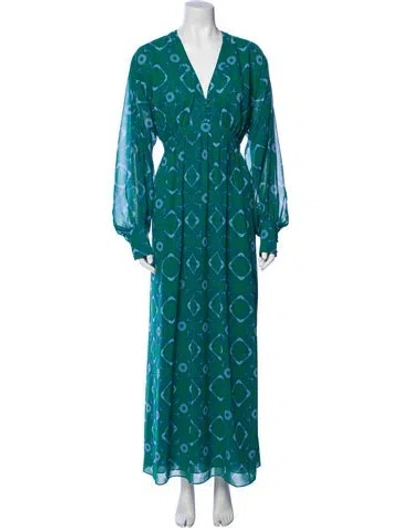 Pre-owned Alexis Printed Long Dress In Green