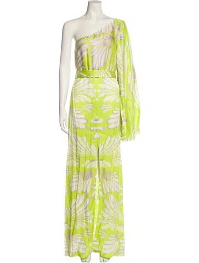 Pre-owned Alexis Printed Long Dress In Green