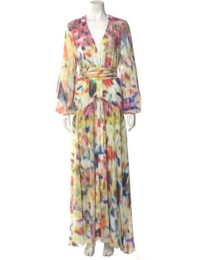 Pre-owned Alexis Printed Long Dress In Green