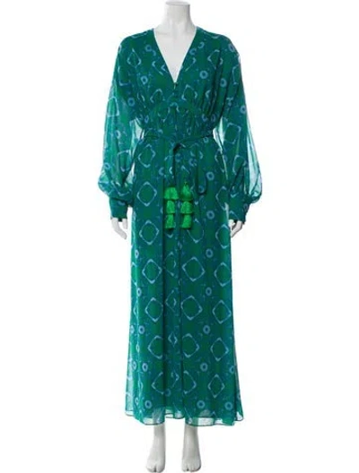 Pre-owned Alexis Printed Long Dress In Green