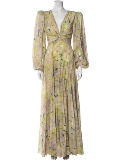 Pre-owned Alexis Printed Long Dress In Green