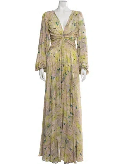 Pre-owned Alexis Printed Long Dress In Green