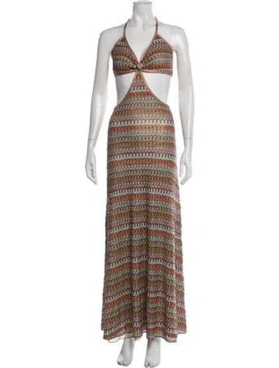 Pre-owned Alexis Printed Long Dress In Metallic/neutrals