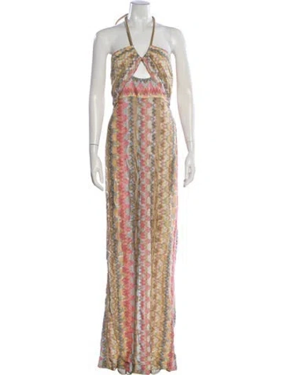 Pre-owned Alexis Printed Long Dress In Neutral