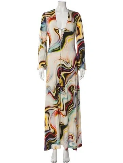 Pre-owned Alexis Printed Long Dress In Neutral