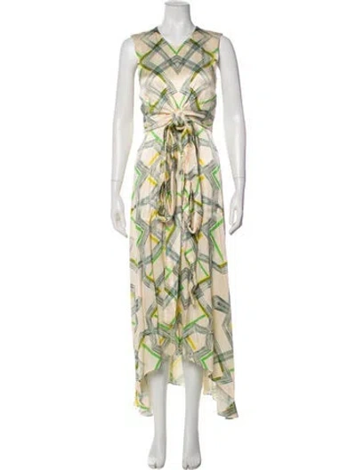 Pre-owned Alexis Printed Long Dress In Neutral