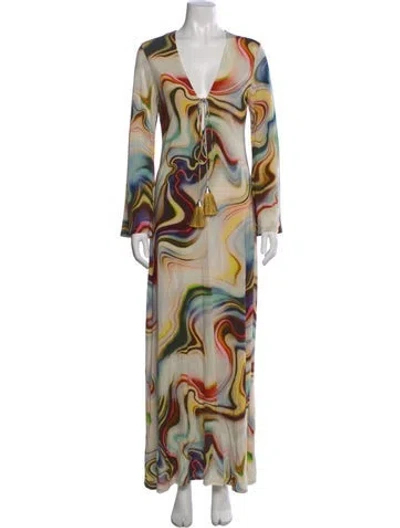 Pre-owned Alexis Printed Long Dress In Neutral