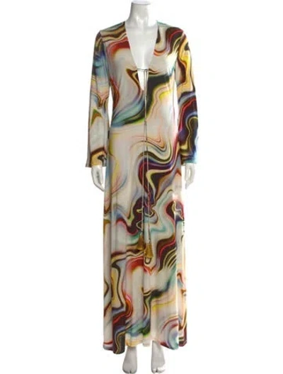 Pre-owned Alexis Printed Long Dress In Neutrals
