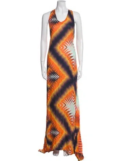 Pre-owned Alexis Printed Long Dress In Orange
