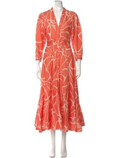 Pre-owned Alexis Printed Long Dress In Orange