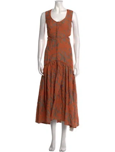 Pre-owned Alexis Printed Long Dress In Orange