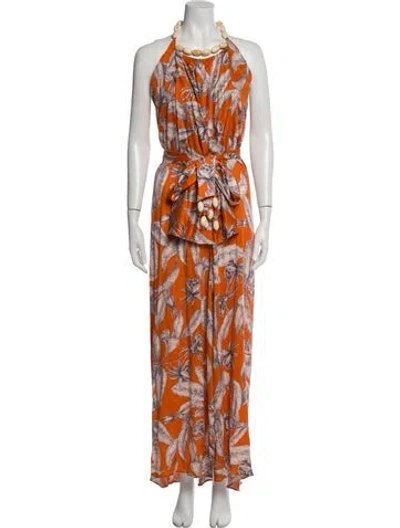 Pre-owned Alexis Printed Long Dress In Orange
