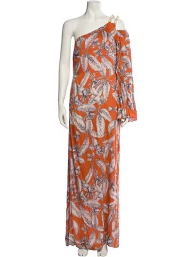 Pre-owned Alexis Printed Long Dress In Orange