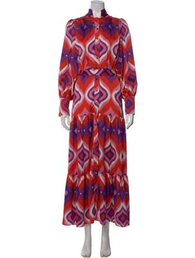 Pre-owned Alexis Printed Long Dress In Orange