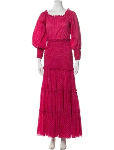Pre-owned Alexis Printed Long Dress In Orange/pink