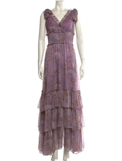 Pre-owned Alexis Printed Long Dress In Purple