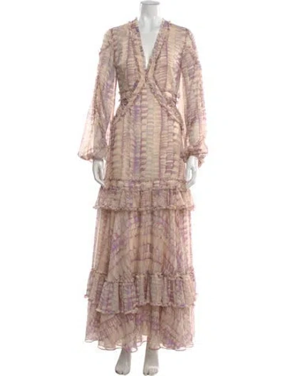 Pre-owned Alexis Printed Long Dress In Purple