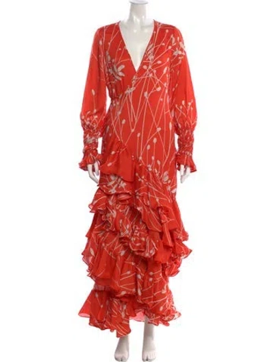 Pre-owned Alexis Printed Long Dress In Red