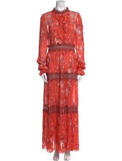Pre-owned Alexis Printed Long Dress In Red