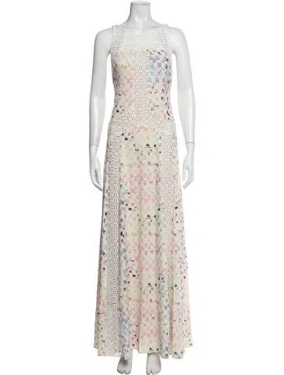 Pre-owned Alexis Printed Long Dress In White
