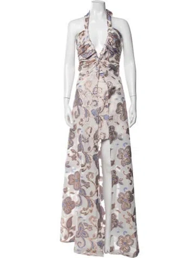 Pre-owned Alexis Printed Long Dress In White