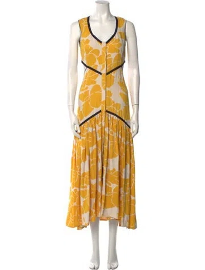 Pre-owned Alexis Printed Long Dress In Yellow