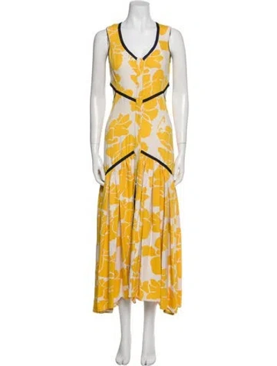 Pre-owned Alexis Printed Long Dress In Yellow