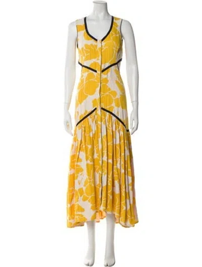 Pre-owned Alexis Printed Long Dress In Yellow