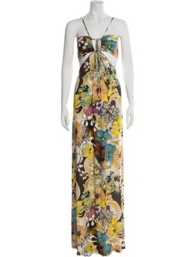 Pre-owned Alexis Printed Long Dress In Yellow
