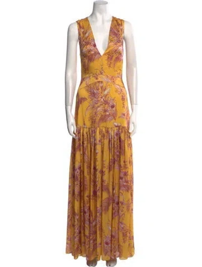 Pre-owned Alexis Printed Long Dress In Yellow