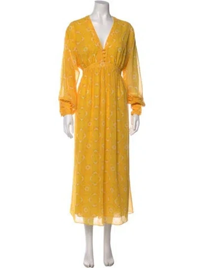 Pre-owned Alexis Printed Long Dress In Yellow