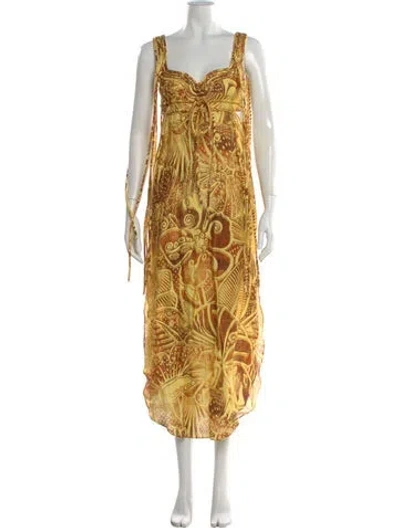 Pre-owned Alexis Printed Long Dress In Yellow