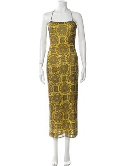 Pre-owned Alexis Printed Long Dress In Yellow