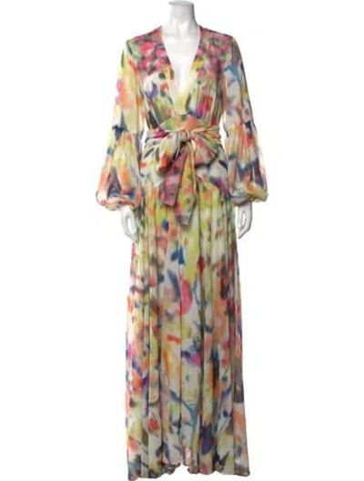 Pre-owned Alexis Printed Long Dress In Yellow