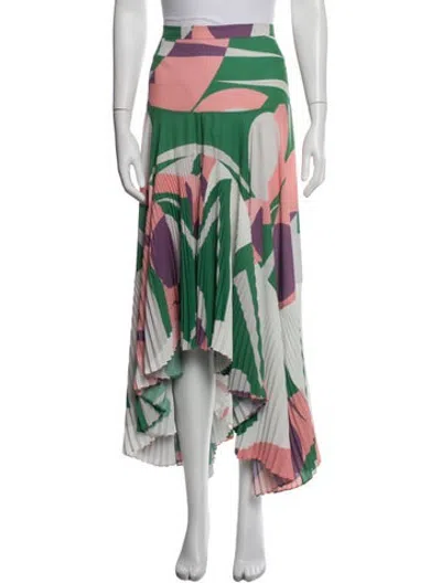 Pre-owned Alexis Printed Long Skirt In Green/pink/white