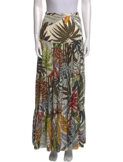 Pre-owned Alexis Printed Long Skirt In White