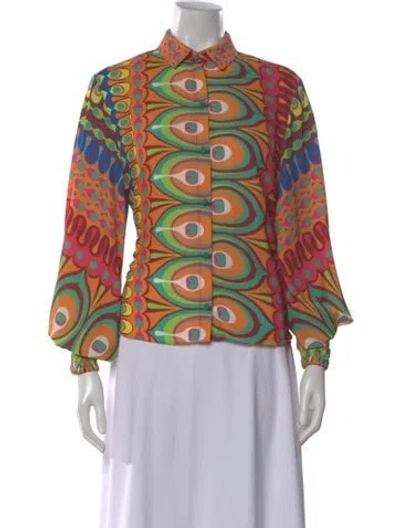 Pre-owned Alexis Printed Long Sleeve Blouse In Orange